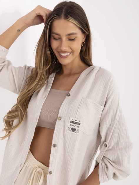 Beżowa muślinowa koszula damska na lato