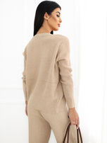 Camel sweater set with a V-neck.