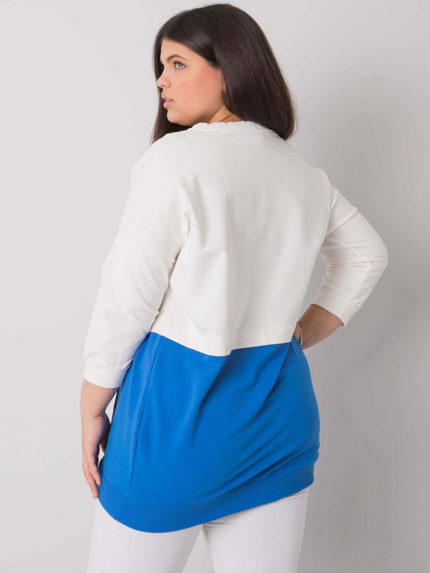 Ecru-blaue Plus-Size-Sweatshirt ohne Kapuze Sira.