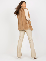 Hurtownia Camelowa damska kamizelka z eko skóry z futrem