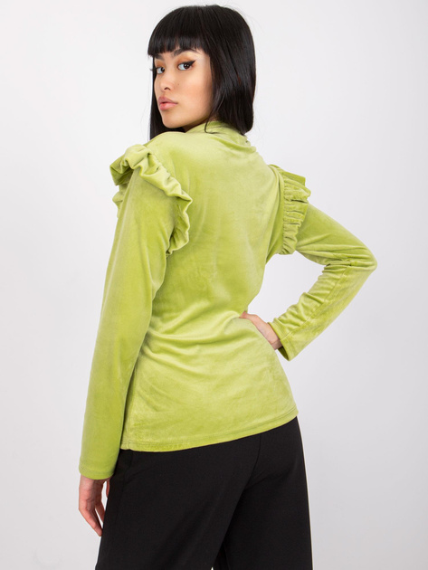 Limonkowa bluzka welurowa z falbanami Eugenie