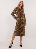 Hurt Camelowo-czarna midi sukienka w zwierzęcy wzór