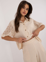 Hurt Jasnobeżowy komplet letni z koszulą i spodniami