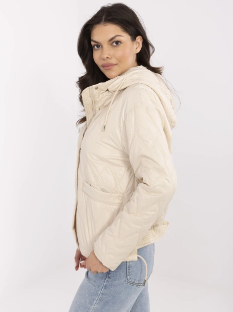 Beżowa przejściowa kurtka z odpinanym kapturem