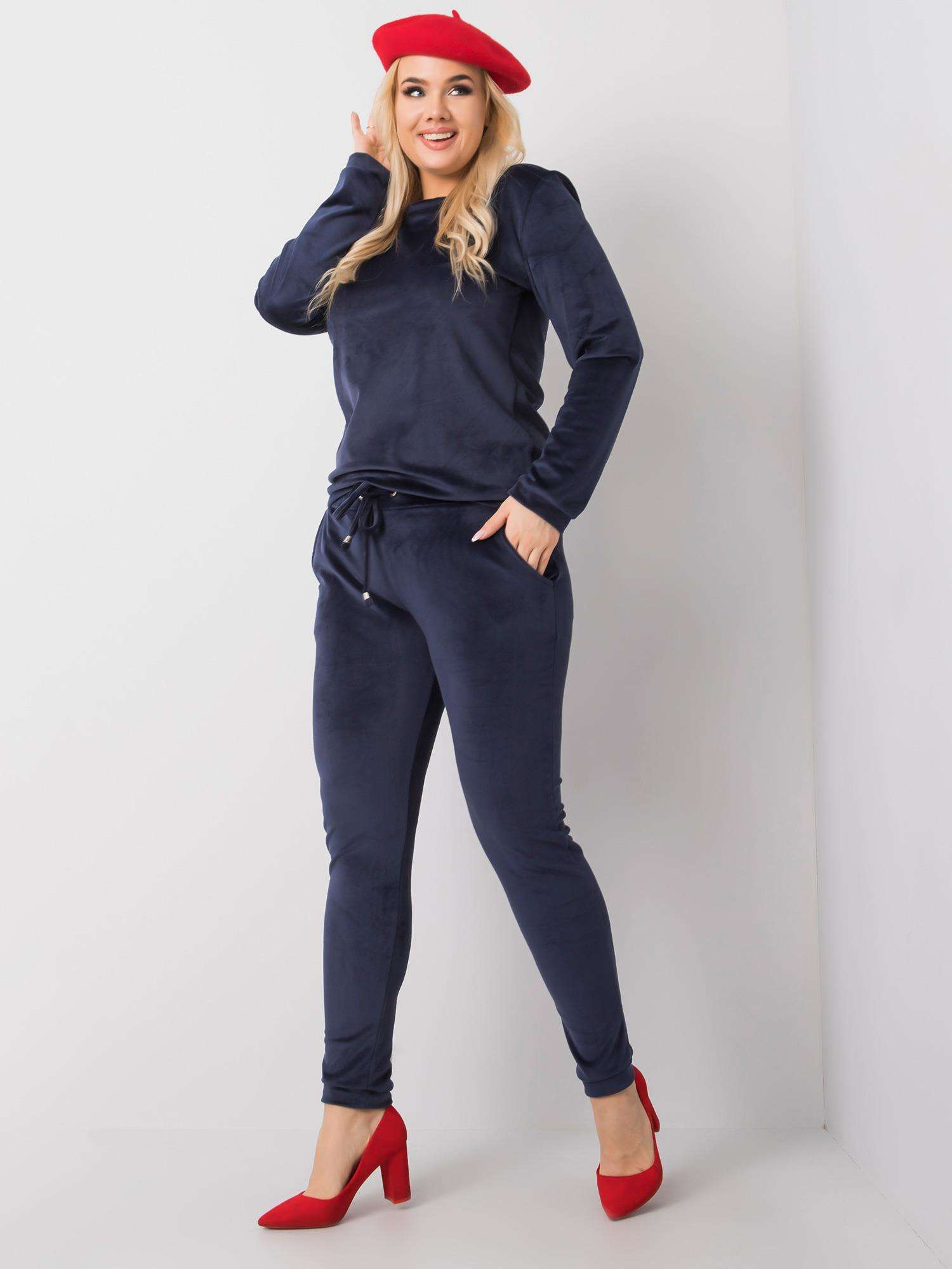 Granatowy welurowy komplet plus size Jeanne