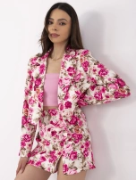 Różowo-ecru elegancki komplet ze spódnico-spodenkami