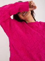 Hurt Fuksjowy damski sweter oversize ze ściągaczami