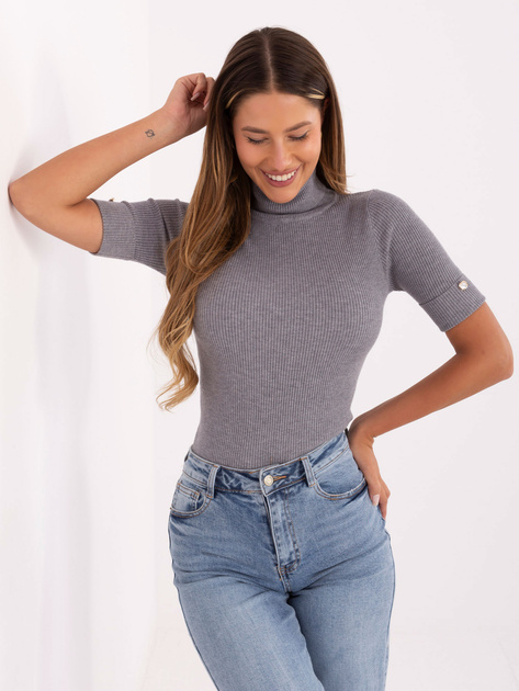 Szary dopasowany sweter w prążek