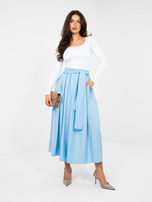 Pastelowa niebieska midi spódnica w paski 