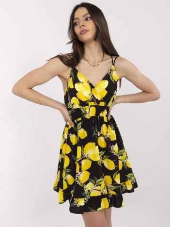 Czarno-żółta letnia sukienka na ramiączkach