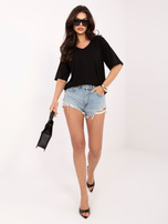 Czarny asymetryczny t-shirt basic z bawełny RUE PARIS