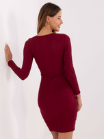 Bordowa sukienka z długim rękawem RUE PARIS 