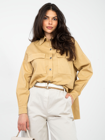 Camelowa asymetryczna koszula z bawełny