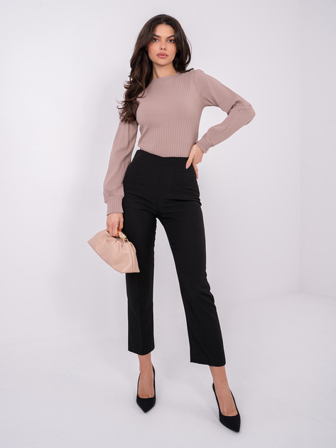 Ciemnobeżowa bluzka w prążek RUE PARIS