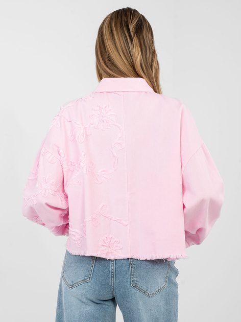 Jasnoróżowa jeansowa kurtka z aplikacją 3D RUE PARIS