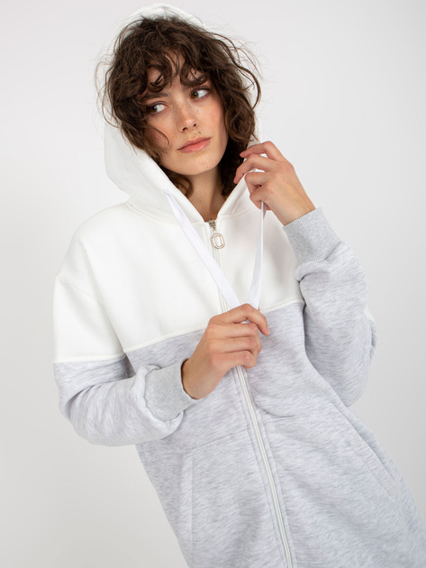 Hurt Ecru-szara dresowa długa bluza basic z suwakiem