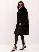 Black winter coat made of soft eco-fur.