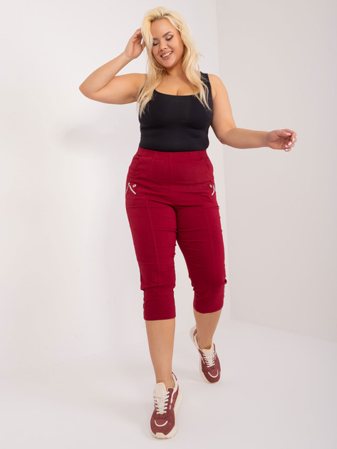 Hurt Bordowe spodnie rybaczki plus size z materiału