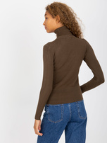 Hurtownia Khaki gładki sweter z golfem i długim rękawem