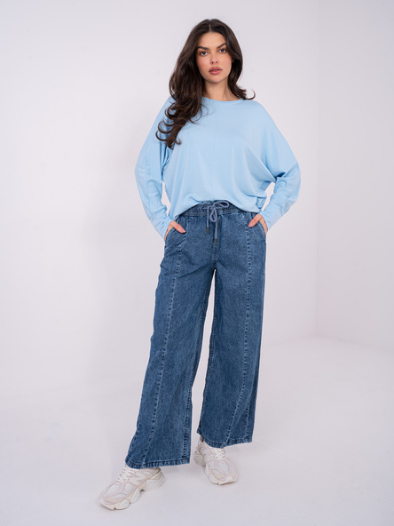 Ciemnoniebieskie szerokie jeansy z wiązaniem SUBLEVEL