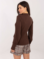 Czekoladowa bluzka basic z bufiastym rękawem RUE PARIS 