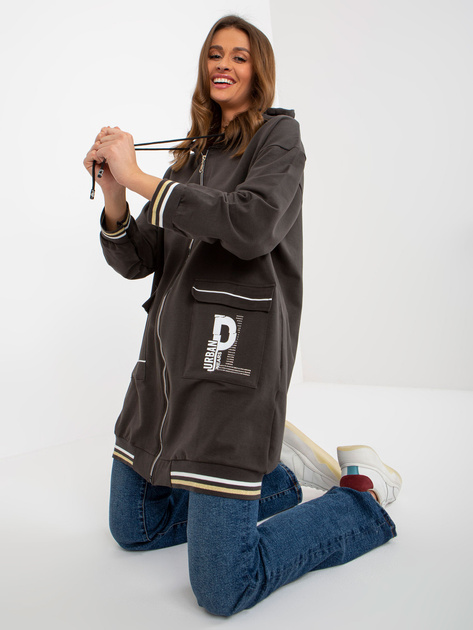 Hurt Khaki długa bluza rozpinany z aplikacją i napisami