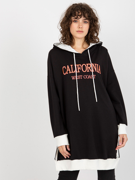 Hurt Czarna długa bluza oversize z napisem i kapturem