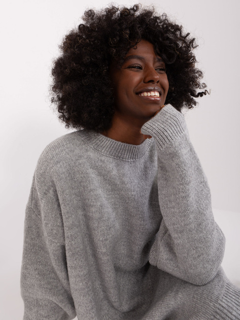 Hurt Szara damska sukienka z okrągłym dekoltem