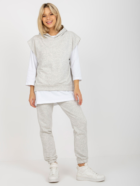 Hurt Jasnoszary trzyczęściowy komplet casualowy z bluzką