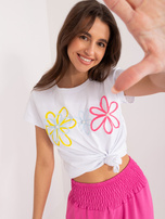 Hurt Biały t-shirt z aplikacją i perełkami BASIC FEEL GOOD