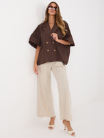 Brązowy płaszcz oversize z krótkimi rękawami RUE PARIS 