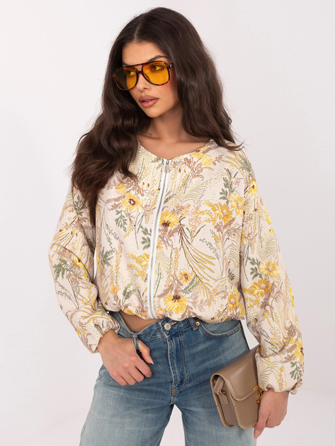 Żółta balonowa kurtka z nadrukiem w kwiaty
