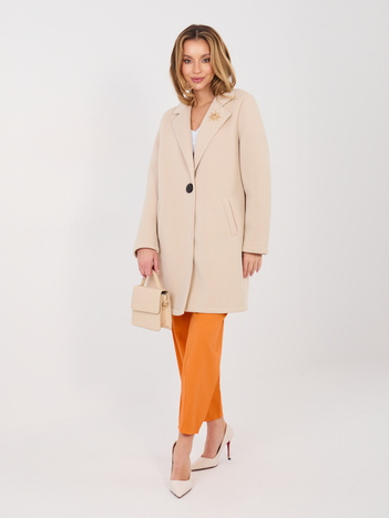 Beżowy damski płaszcz z piankowego materiału RUE PARIS