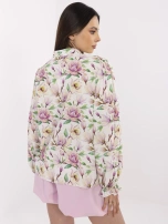 Balta-violetinė elegantiška gėlėta marškiniai.