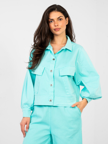 Turkusowa koszula z bufiastymi rękawami RUE PARIS  