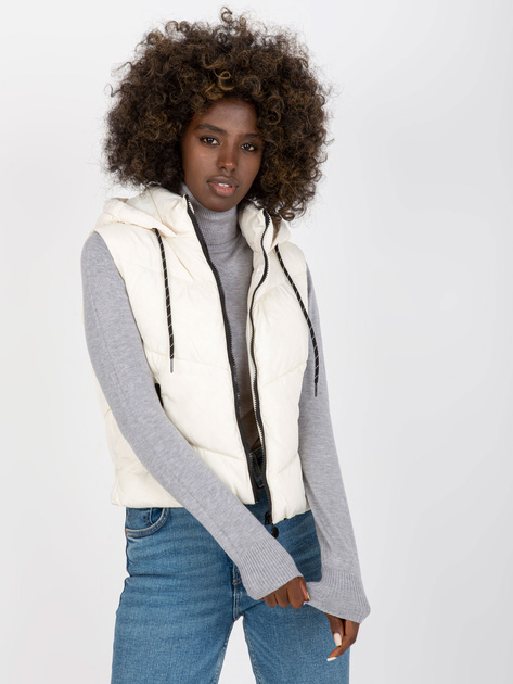 Hurt Ecru krótka kamizelka z kapturem i pikowaniem