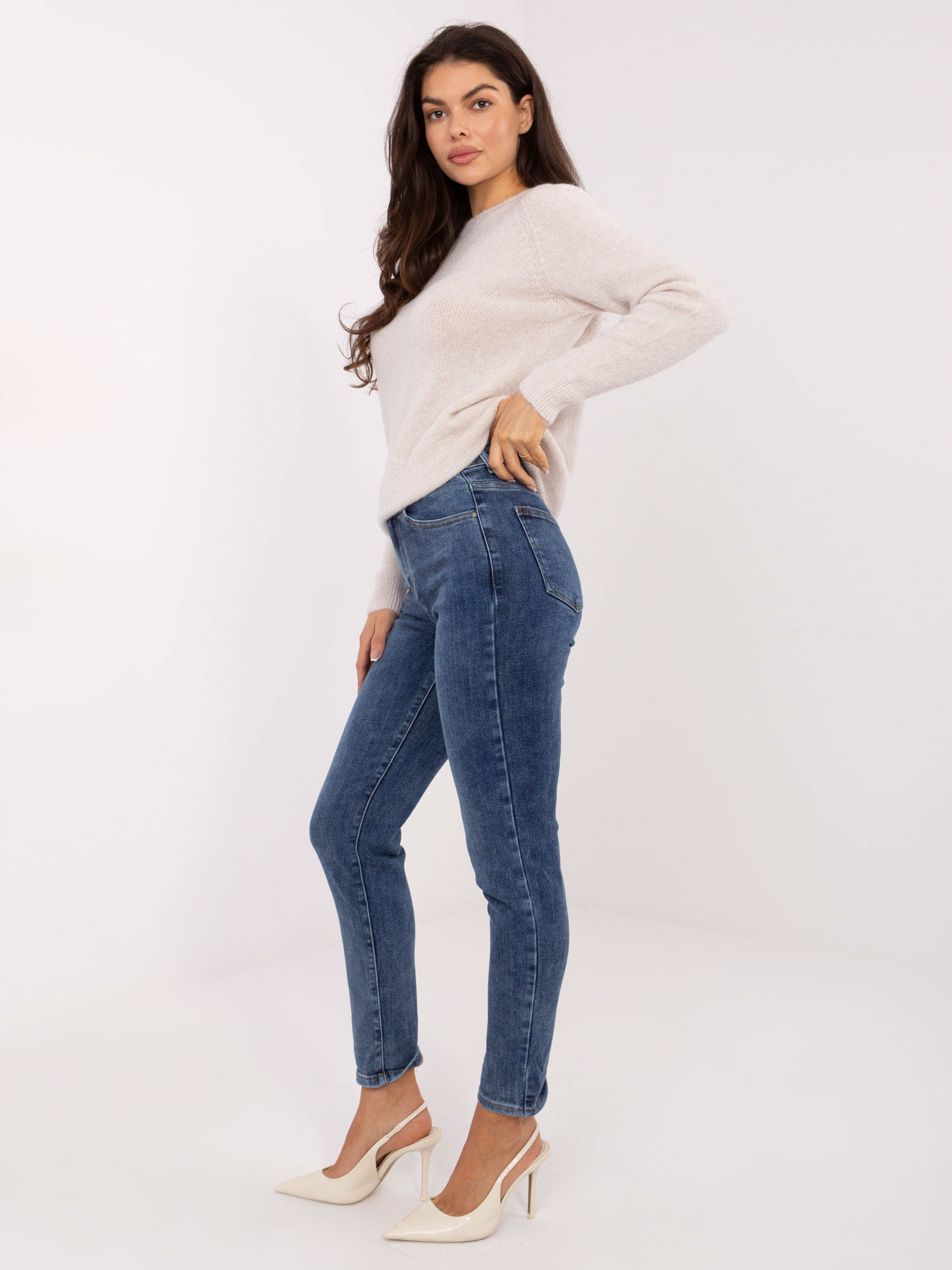 Ciemnoniebieskie jeansy skinny z wysokim stanem