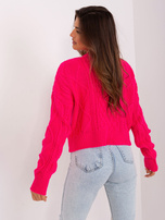 Hurtownia Fuksjowy krótki sweter z warkoczami 