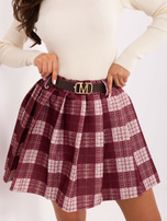 Burgundy pleated checkered skirt RUE PARIS.