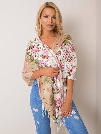 Beige Blume Schal mit Fransen.