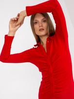 Hurt Czerwona prążkowana sukienka basic z guzikami RUE PARIS 