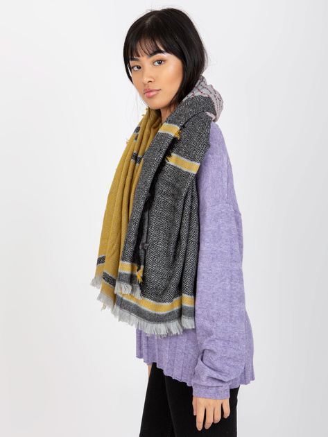 Hurtownia Czarno-żółty damski szal zimowy we wzory