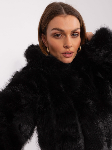 Hurt Czarna damska kurtka przejściowa z eko futerka