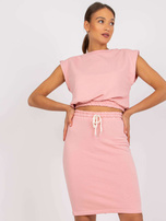 Brudnoróżowy dresowy komplet dwuczęściowy ze spódnicą Ursula 