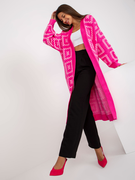 Hurtownia Fluo różowy wzorzysty kardigan bez zapięcia RUE PARIS