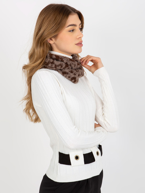 Hurt Ciemnobeżowo-brązowy zimowy komin damski we wzory