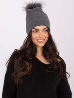 Ciemnoszara zimowa czapka z pomponem