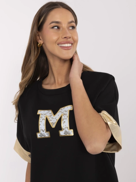 Hurt Czarna dresowa sukienka oversize z nadrukiem