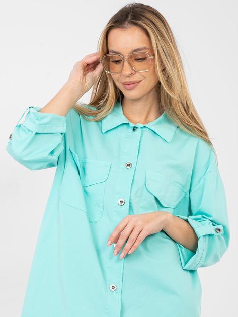 Turkusowa casualowa sukienka o kroju koszuli RUE PARIS