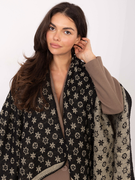 Czarno-jasnobeżowe damskie ponczo z nadrukiem